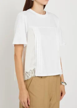 Lace-trim satin and cotton T-shirt