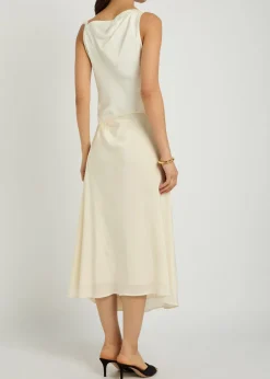 Lace-trim satin midi dress