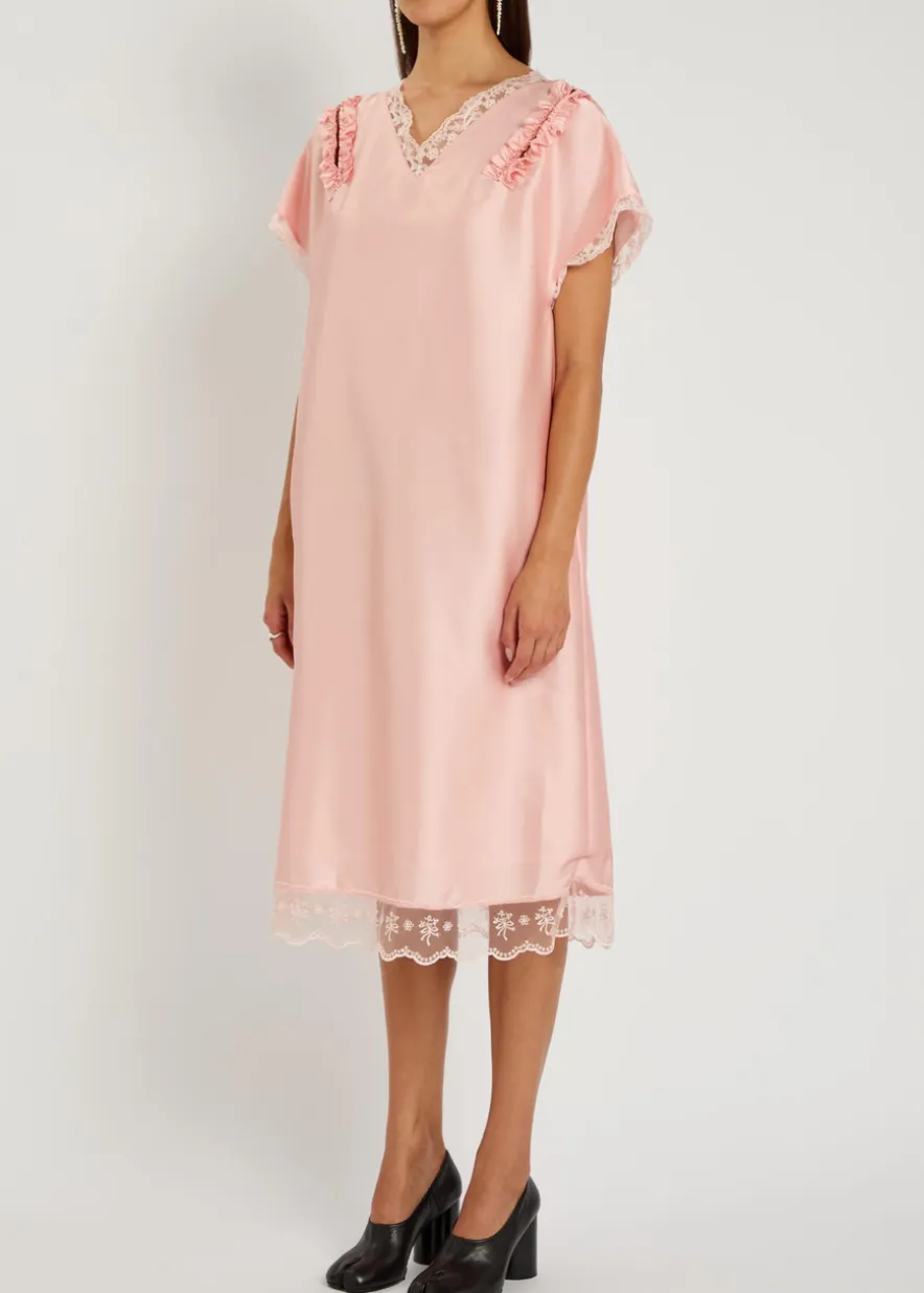 Lace-trim satin midi dress