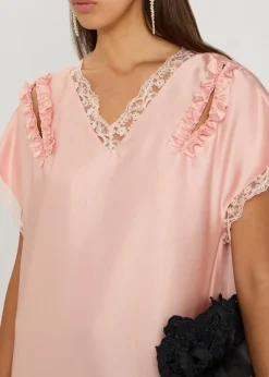Lace-trim satin midi dress
