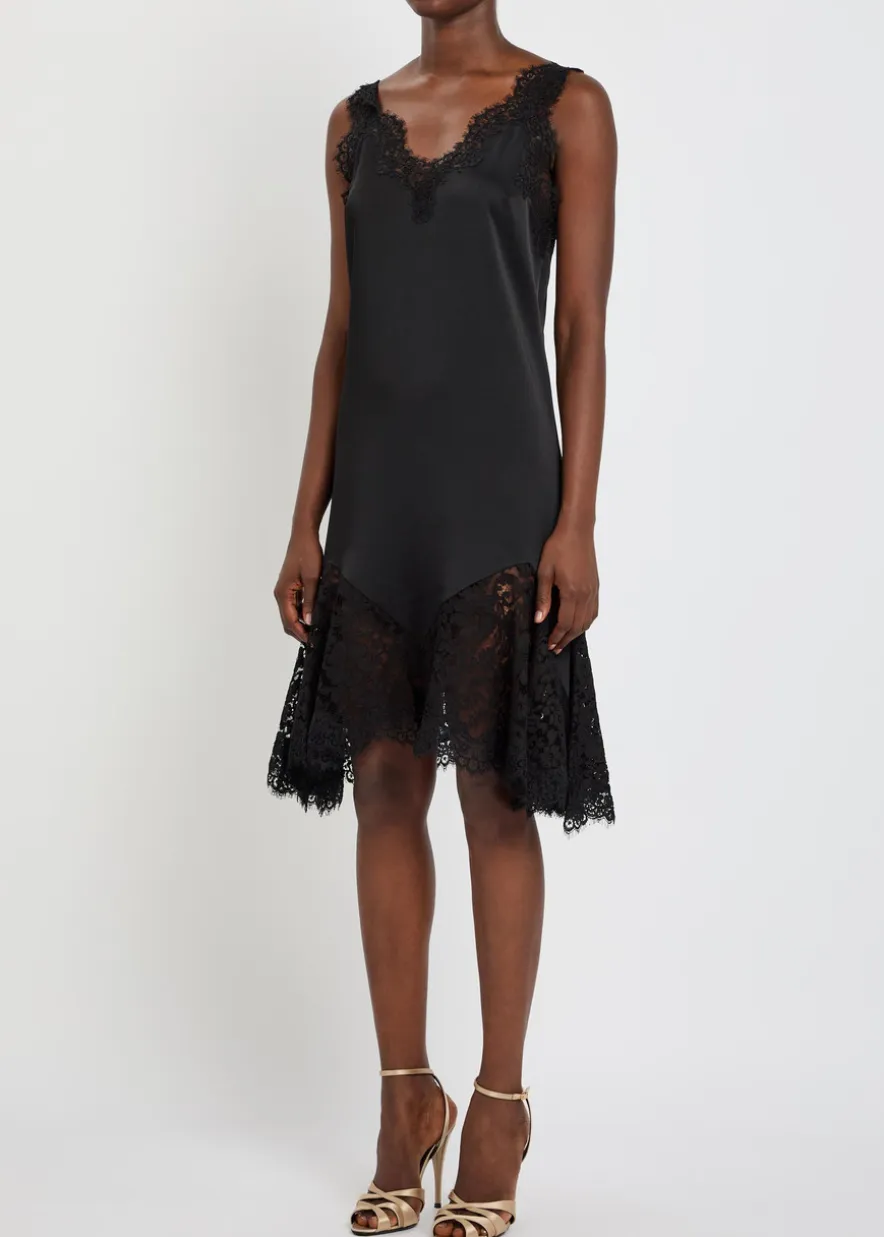 Lace-trim satin mini dress