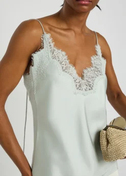 Lace-trim silk camisole top