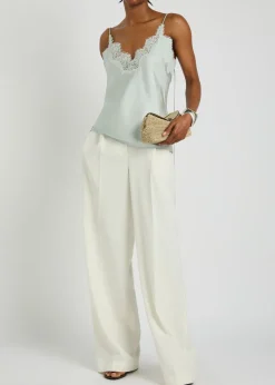 Lace-trim silk camisole top