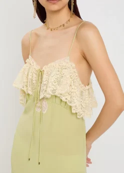 Lace-trim silk-georgette maxi dress