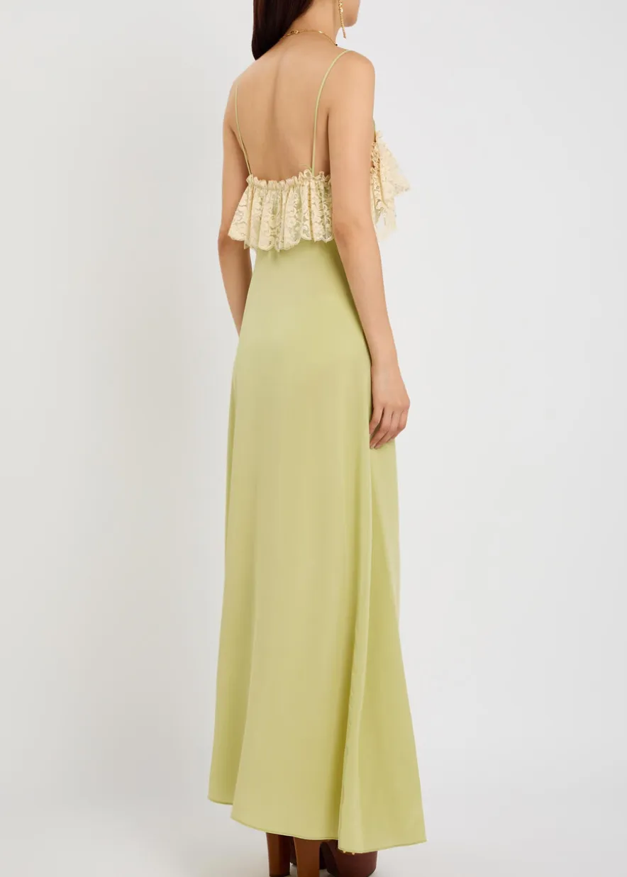 Lace-trim silk-georgette maxi dress