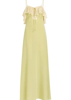 Lace-trim silk-georgette maxi dress