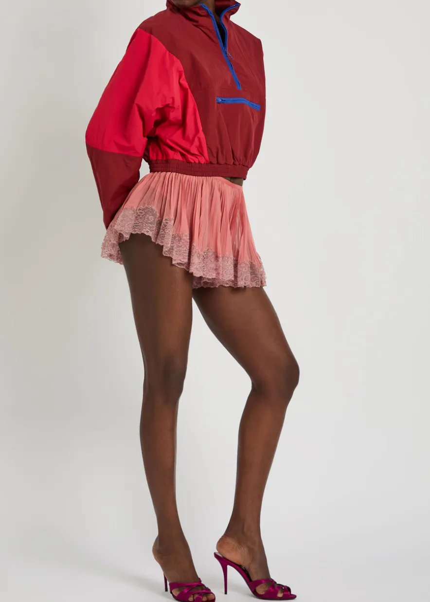 Lace-trim silk-georgette shorts