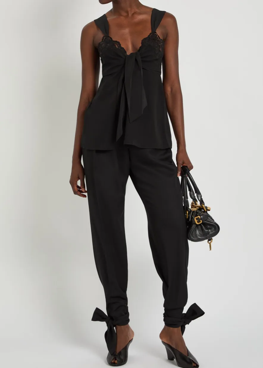 Lace-trim silk-georgette top