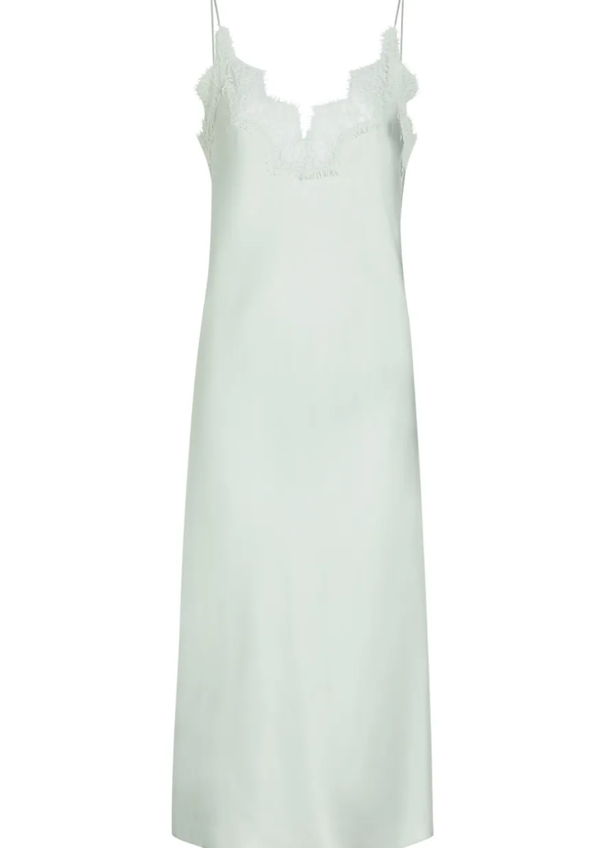 Lace-trim silk midi slip dress