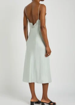 Lace-trim silk midi slip dress
