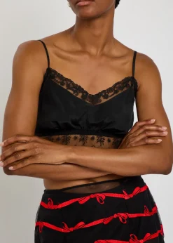 Lace-trims satin crop top