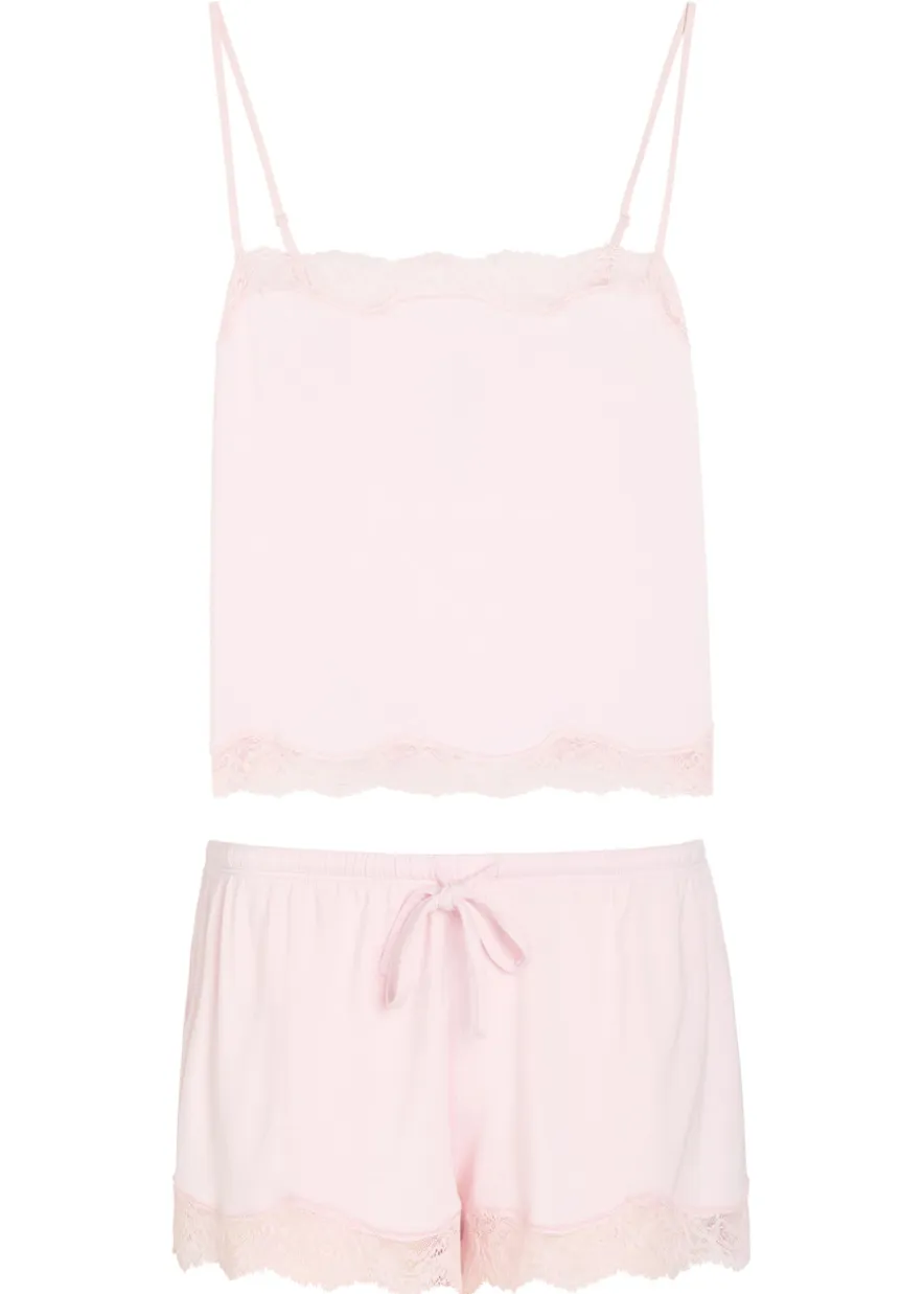 Lace-trim stretch-modal pyjama set