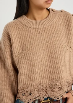 Lace-trim wool and cashmere-blend jumper