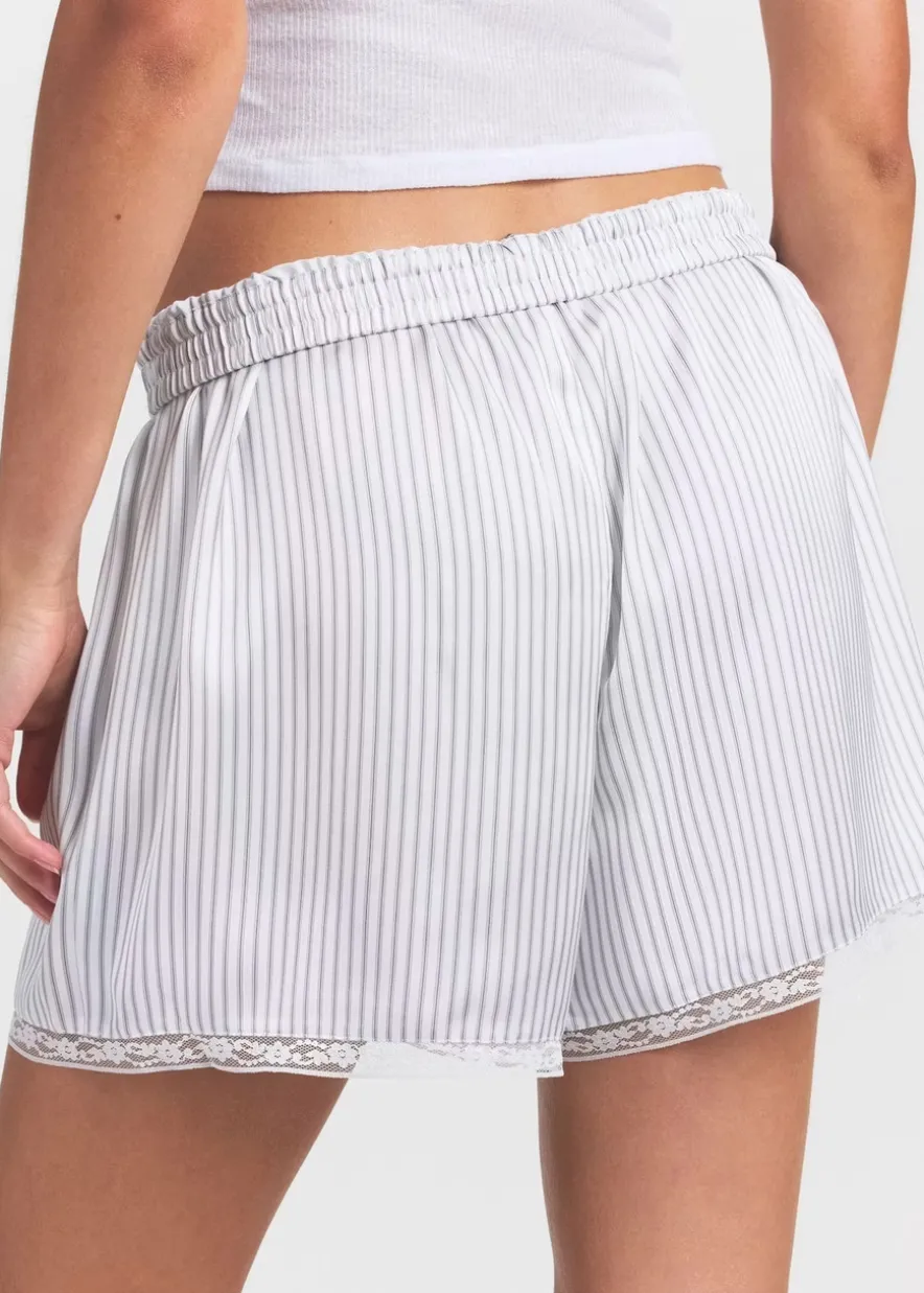 Lace-trim woven shine boxer shorts