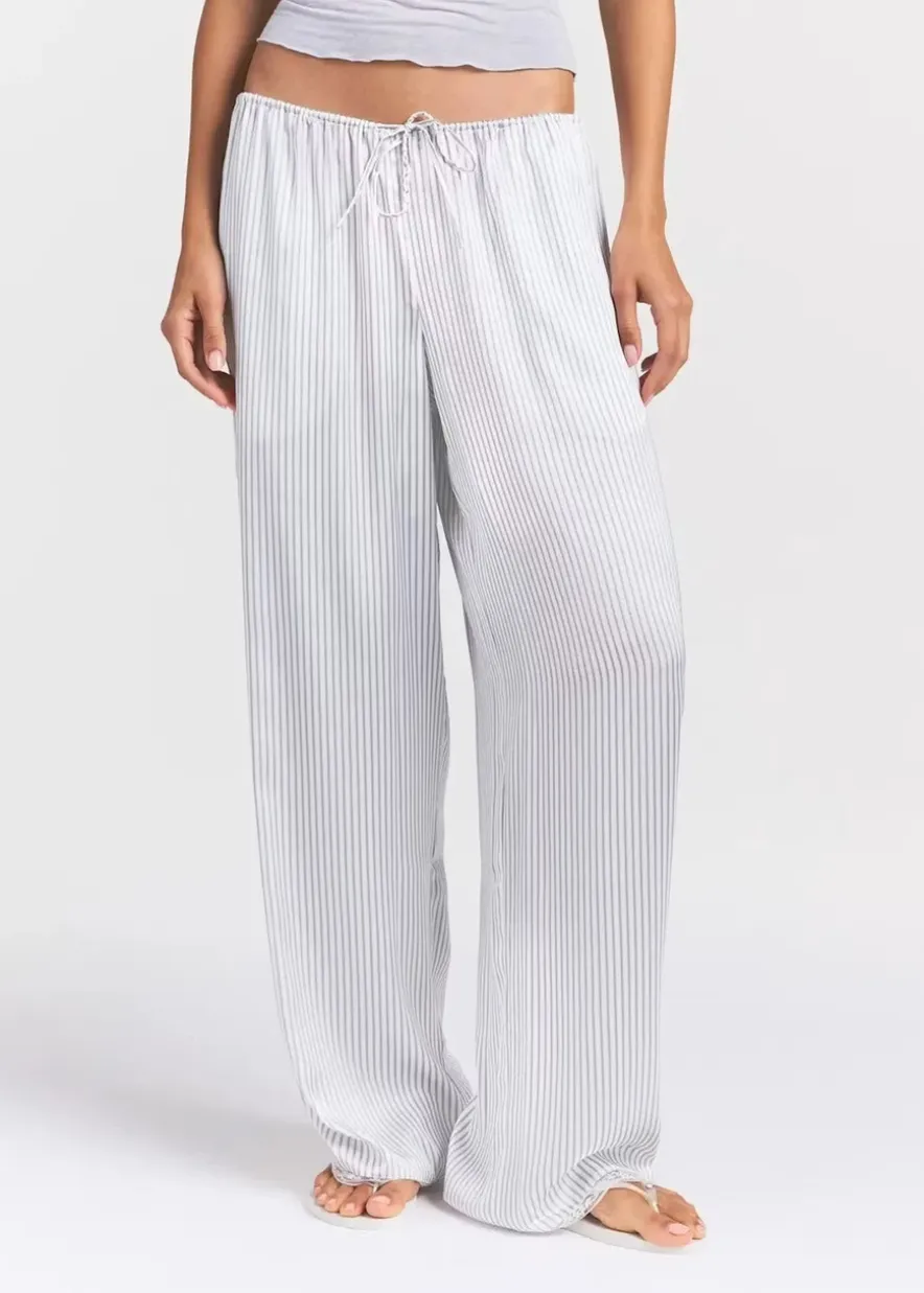 Lace-trim woven shine trousers