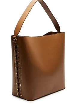 Lace-up faux leather tote