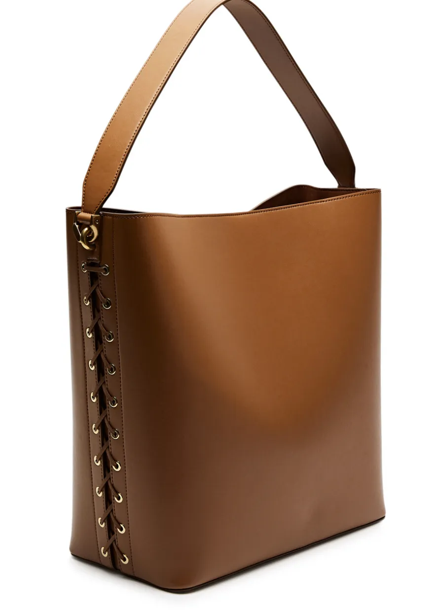 Lace-up faux leather tote