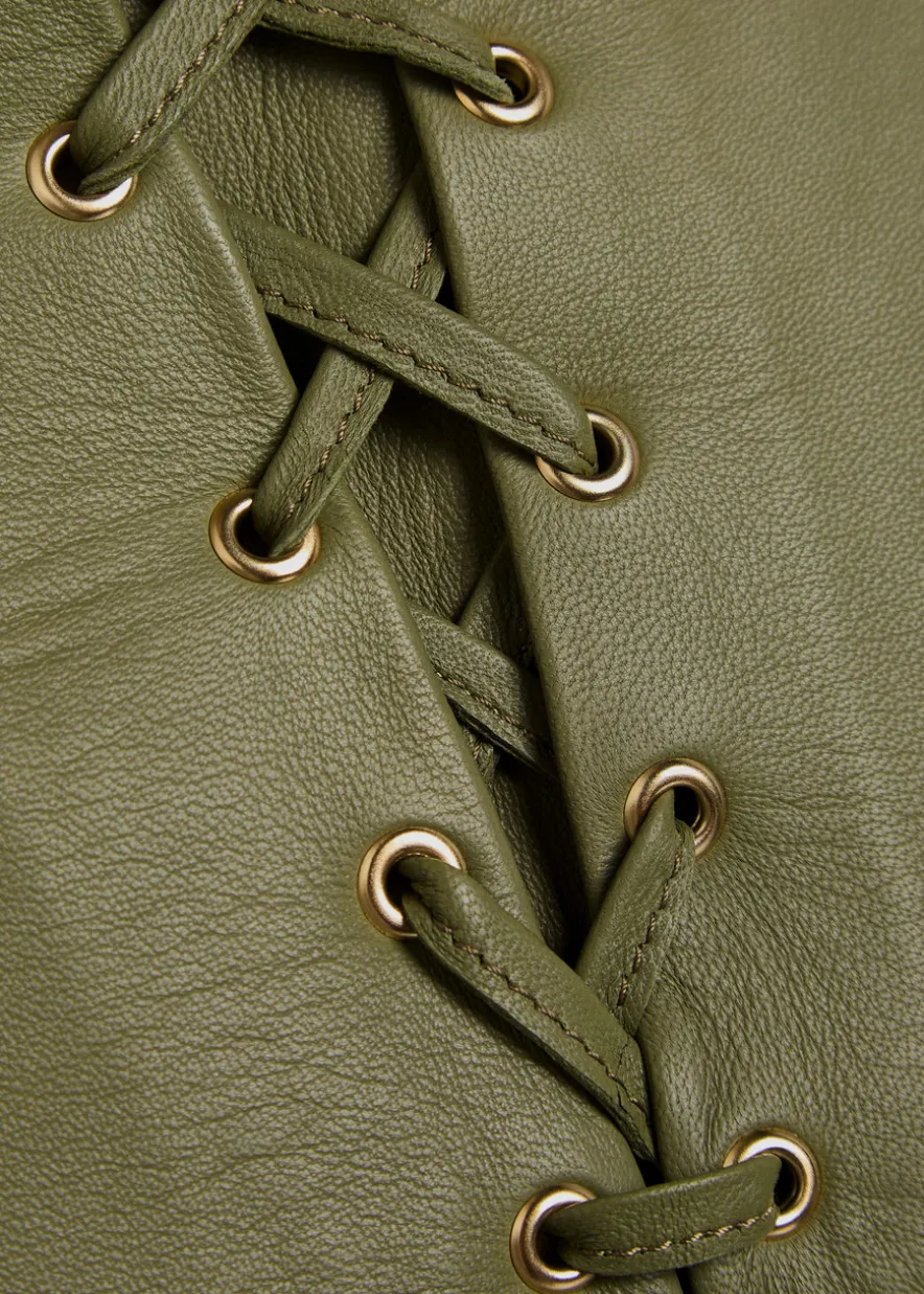 Lace-up straight-leg leather trousers