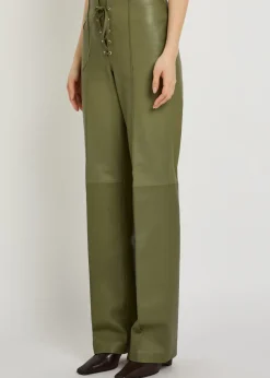 Lace-up straight-leg leather trousers