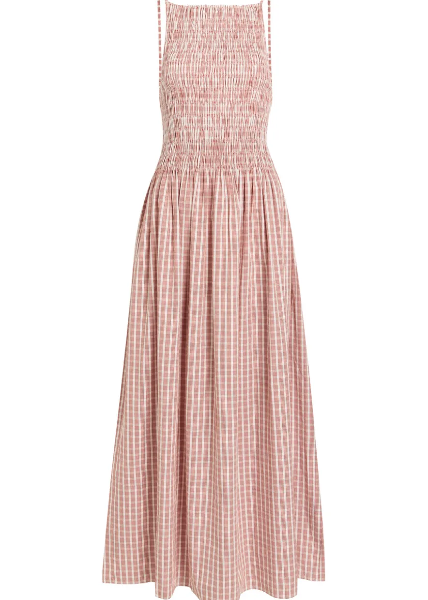 Laia checked shirred cotton maxi dress