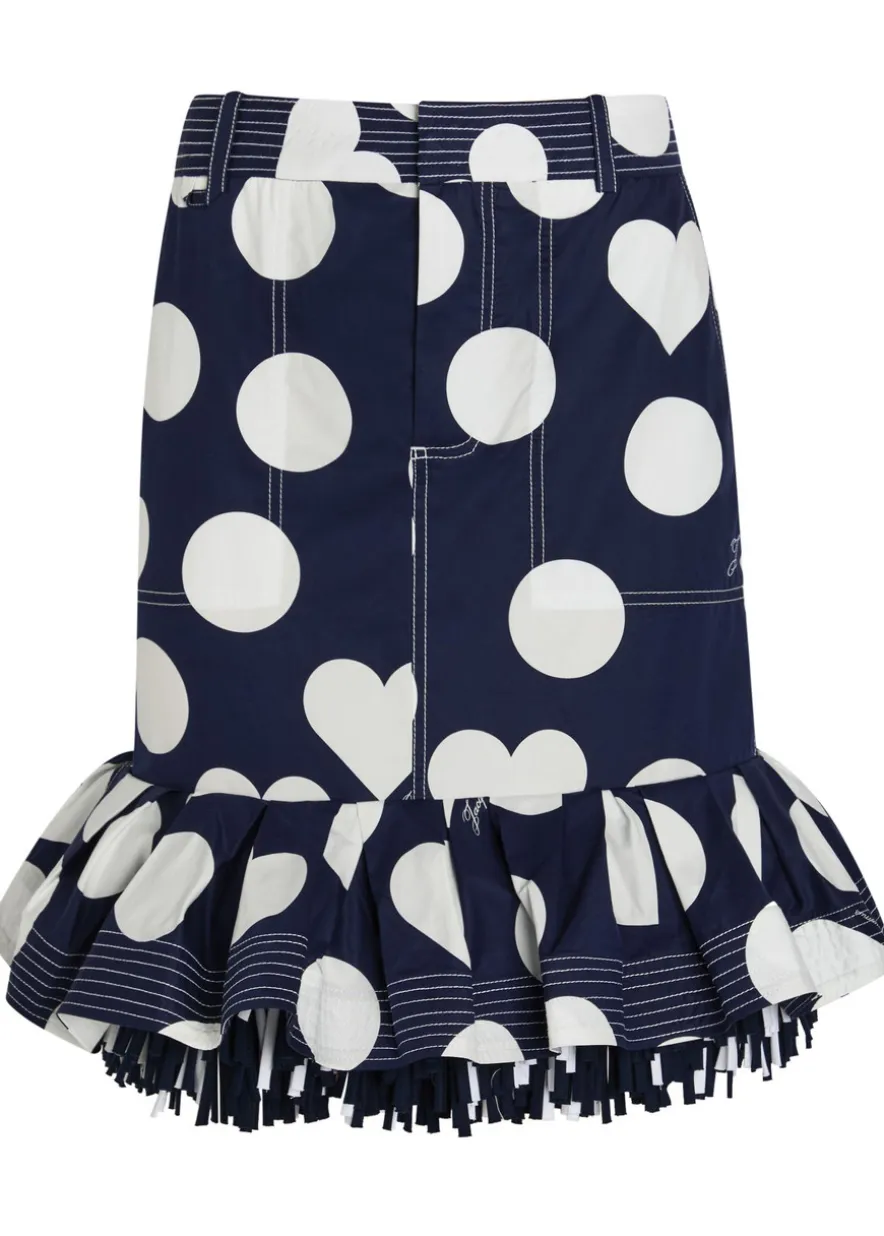 La Jupe Cabana polka dot fringed cotton knee-length skirt