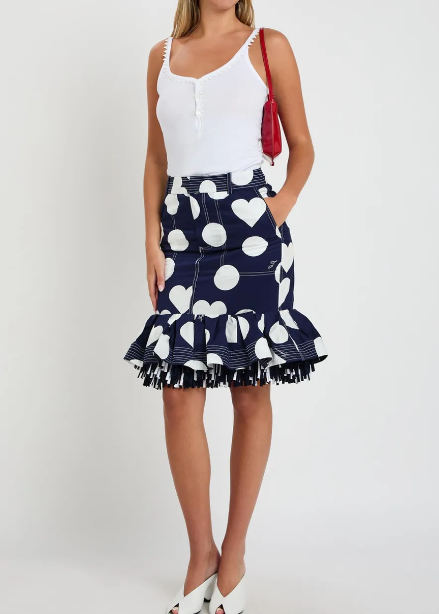 La Jupe Cabana polka dot fringed cotton knee-length skirt