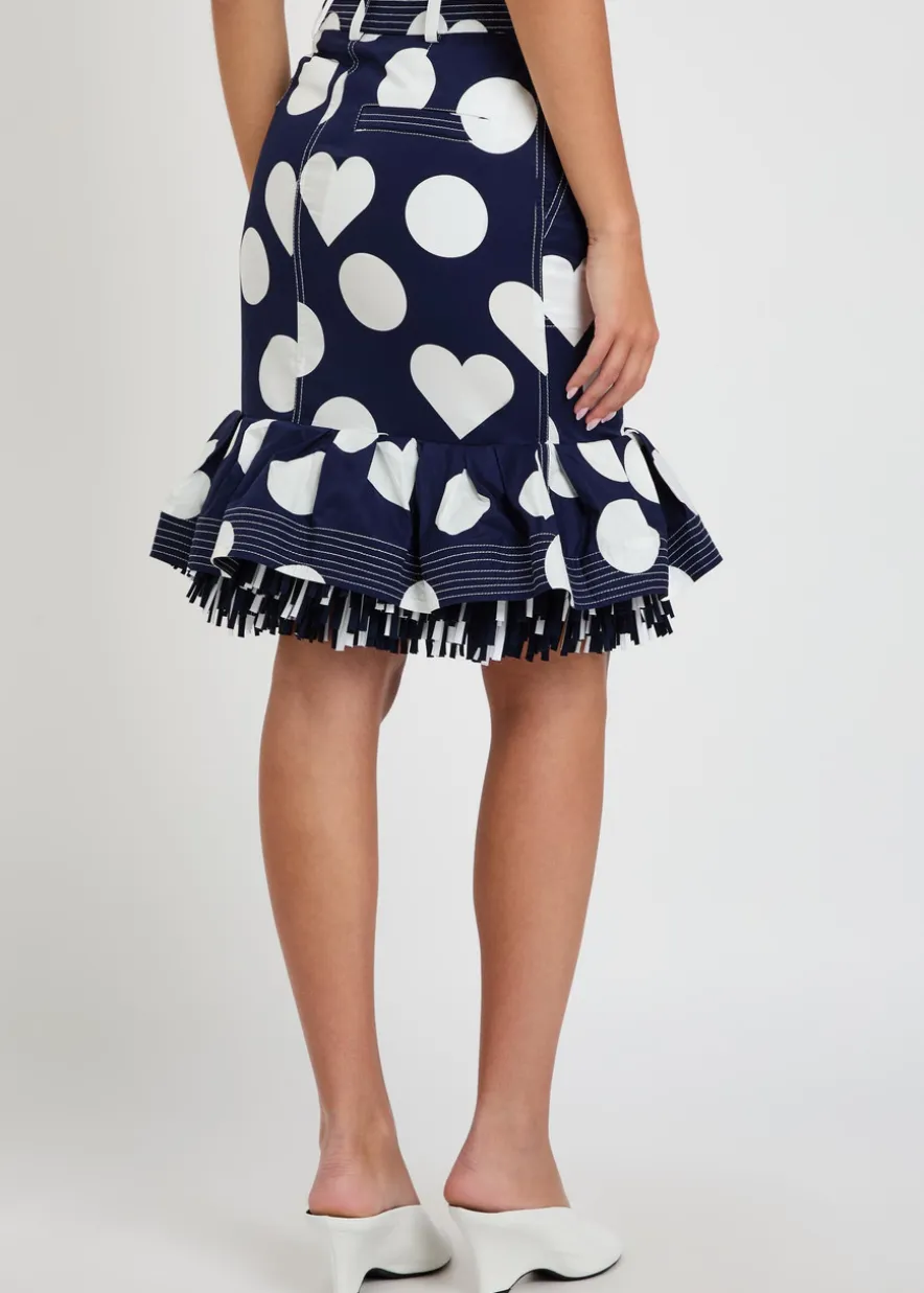 La Jupe Cabana polka dot fringed cotton knee-length skirt