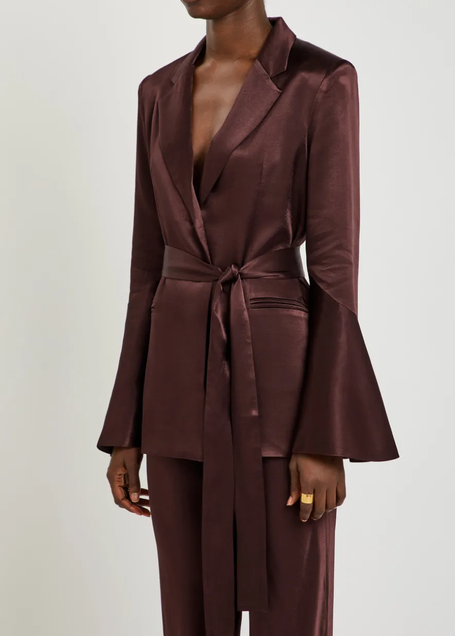 La Lune flared belted satin blazer