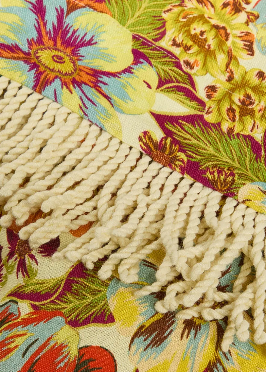 Lana floral-print fringed linen trousers