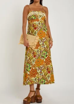 Lana floral-print fringed linen midi dress