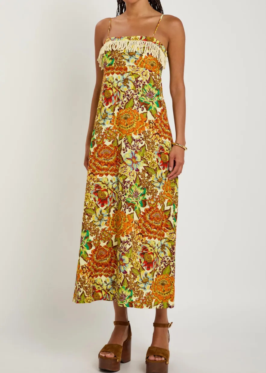 Lana floral-print fringed linen midi dress