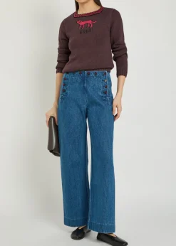 Lapdog intarsia cotton and wool-blend top