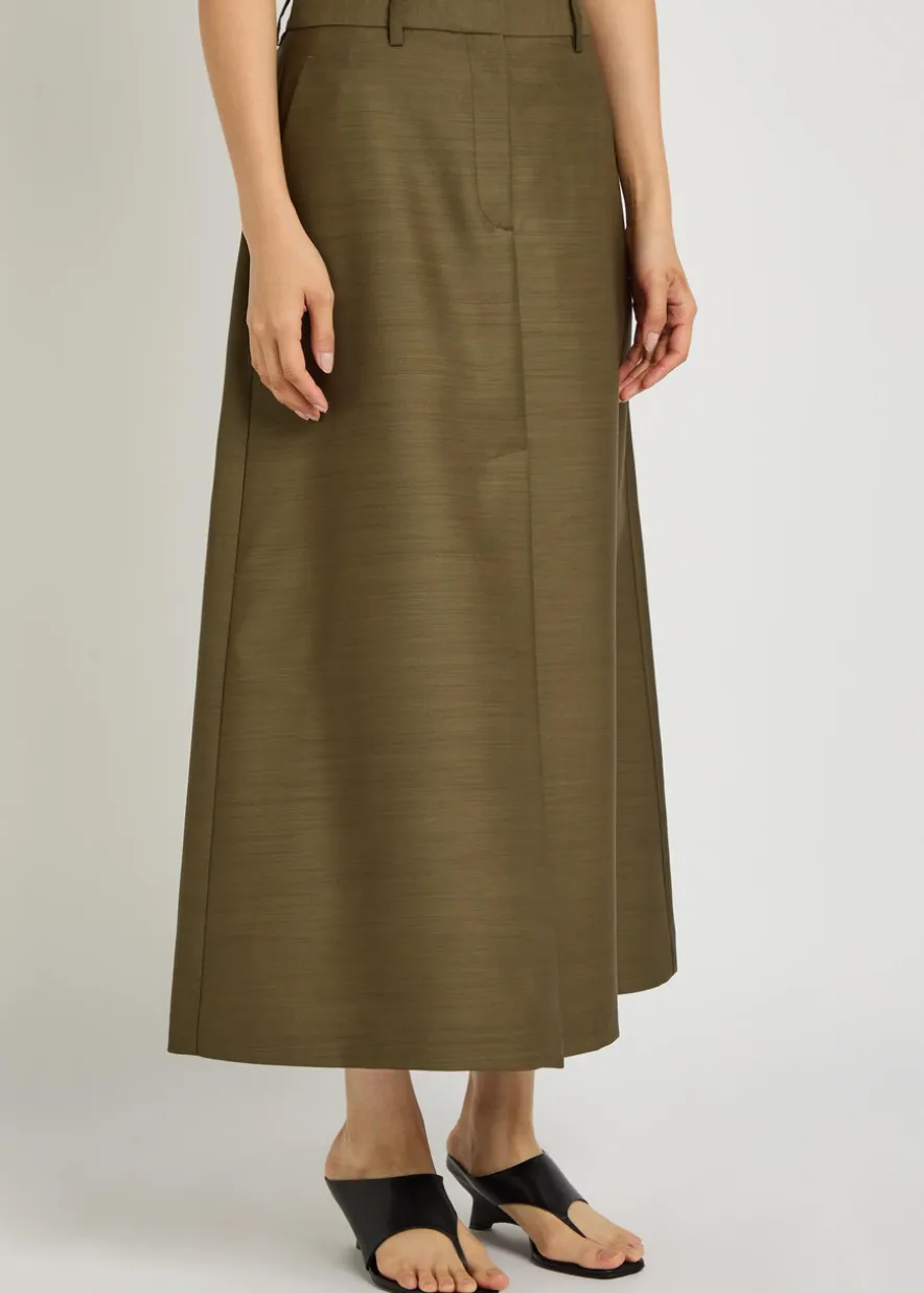 Lara wool and silk-blend midi skirt