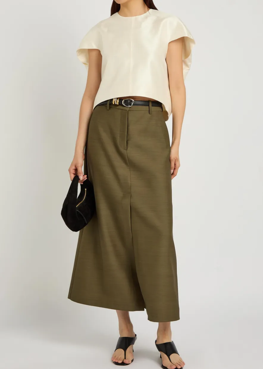 Lara wool and silk-blend midi skirt