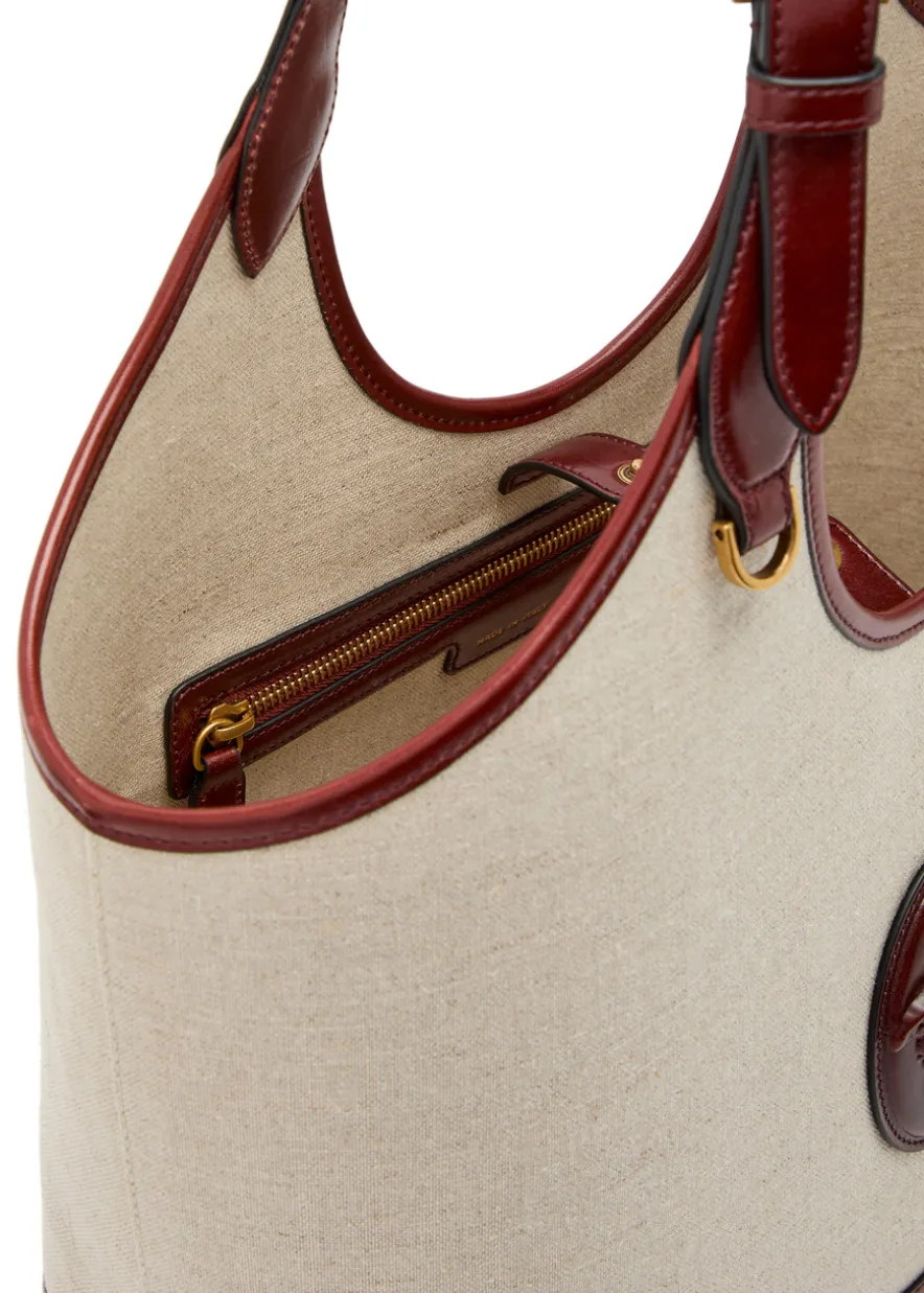 Large leather and canvas tote bag