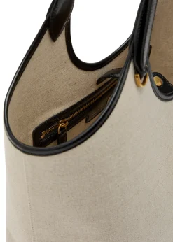 Large leather and canvas tote bag