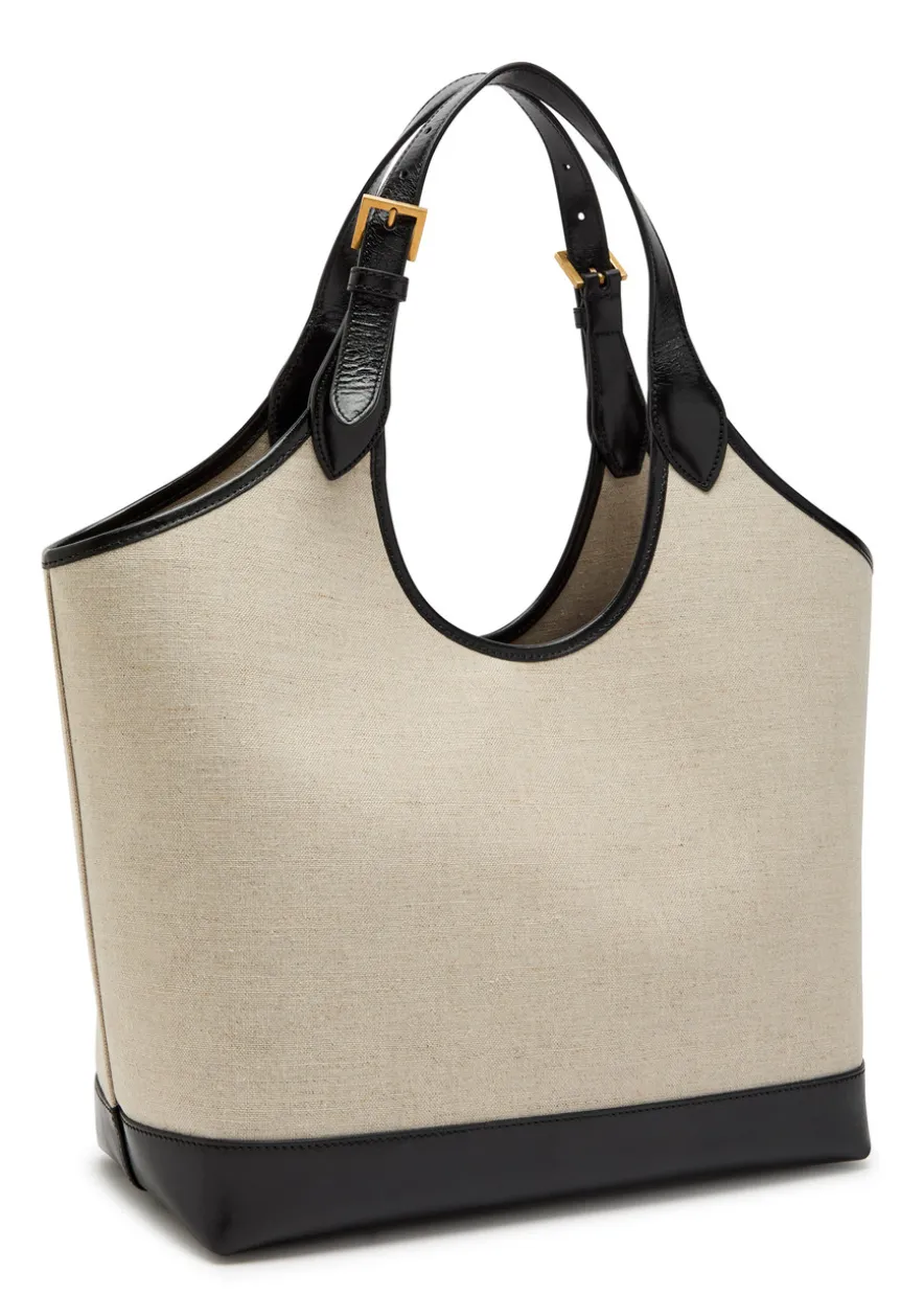 Large leather and canvas tote bag