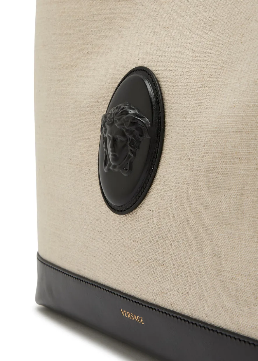 Large leather and canvas tote bag