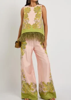 La Scala feather-trim woven top