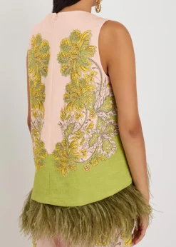 La Scala feather-trim woven top