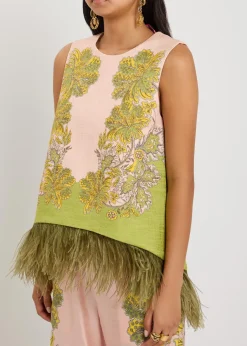 La Scala feather-trim woven top
