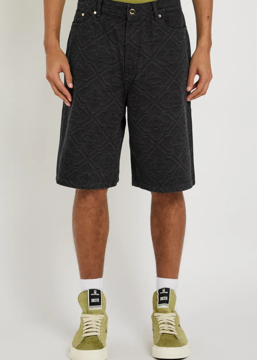 Laser monogram denim shorts
