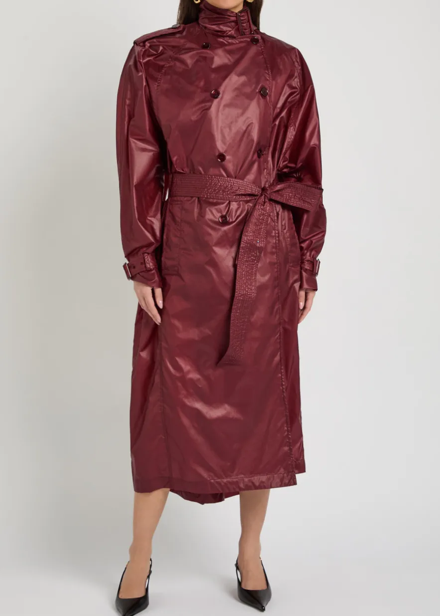 Lavallière double-breasted nylon trench coat