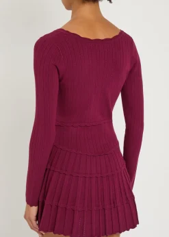Lavender pointelle-knit mini dress