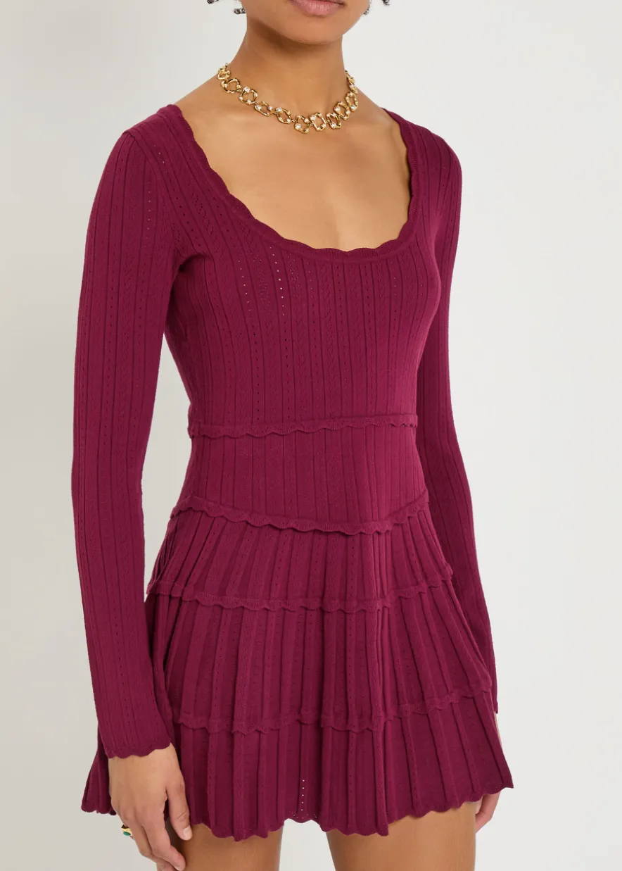 Lavender pointelle-knit mini dress