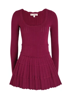 Lavender pointelle-knit mini dress