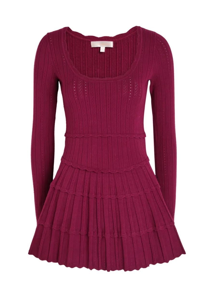 Lavender pointelle-knit mini dress