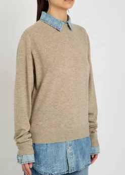 Layered denim shirt wool jumper