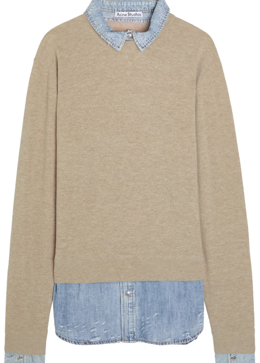Layered denim shirt wool jumper