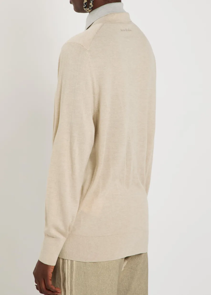 Layered-effect silk and wool-blend polo top
